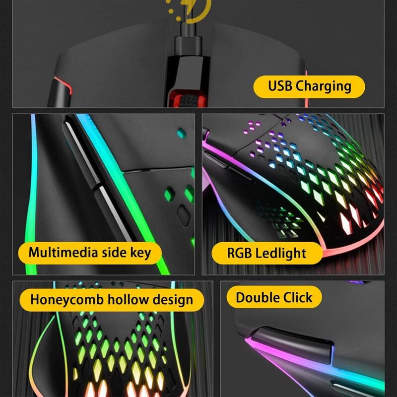 - USB Charging
- Multimedia side key
- RGB Ledlight
- Honeycomb hollow design
- Double Click