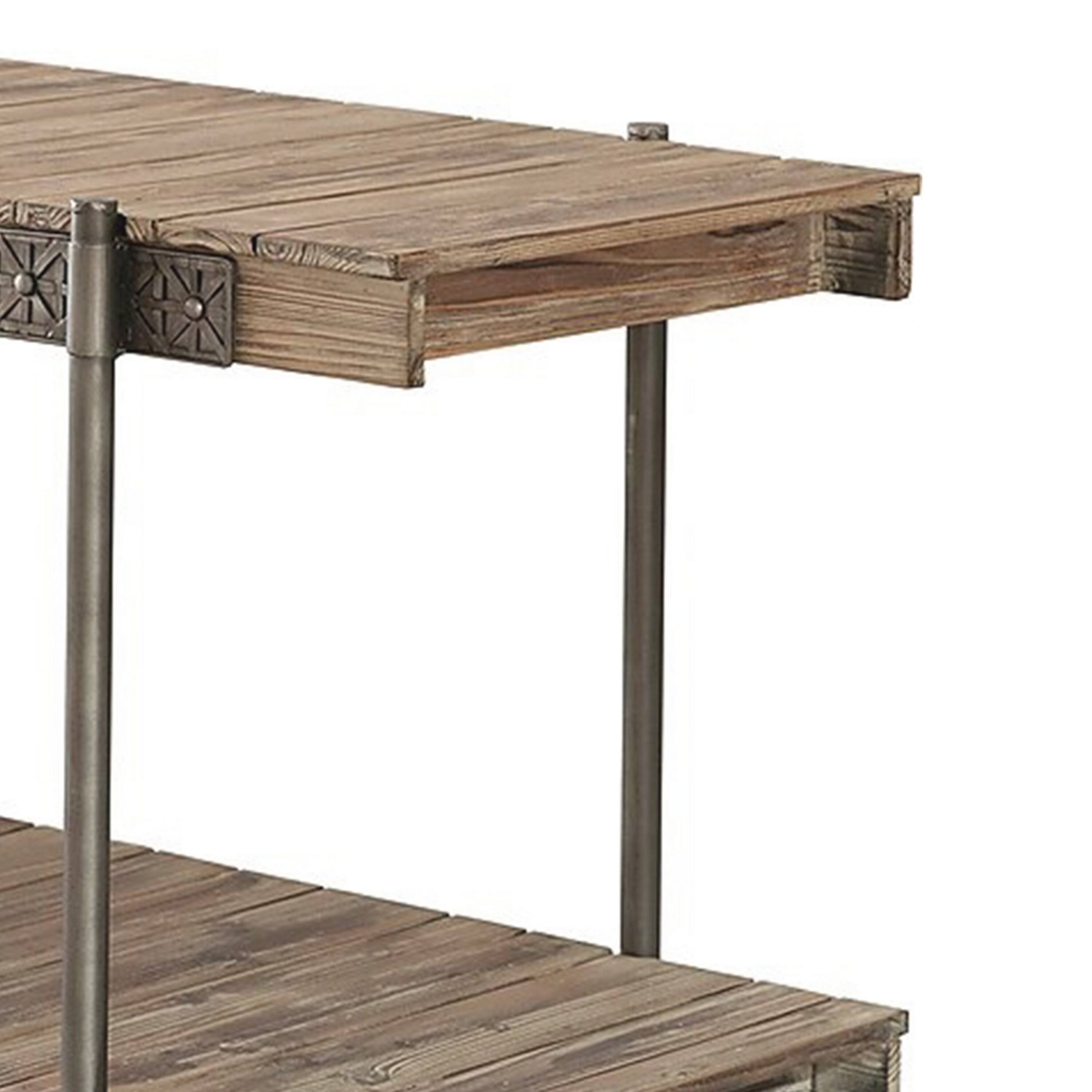 Alt View 2. Manhattan Lane - Loak 47 Inch Sofa Table, Plank Design, 1 Shelf, Wheels - Black, Brown.