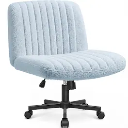 Celtoss - Criss Cross Chair with Wheels, Teddy Fabric Armless Office Chair, Ergonomic Wide Seat Computer Desk Chair - Teddy Fabric-Blue
