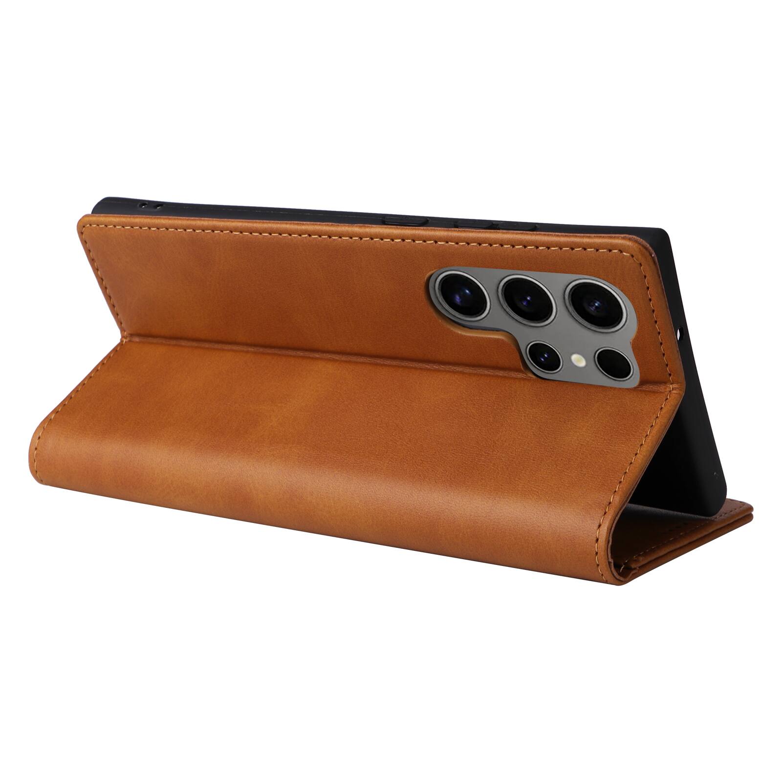 Back. Dteck - Case for Samsung Galaxy S25 Ultra,Wallet Case with Card Holder for Women Men,Shockproof PU Leather Flip Kickstand Cover - Brown.