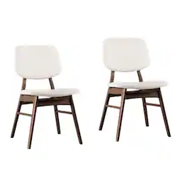 Manhattan Lane - Lexy Side Dining Chair Set of 2, Angled Legs, Walnut Brown Solid Wood, Beige Boucle - Walnut Brown, Beige
