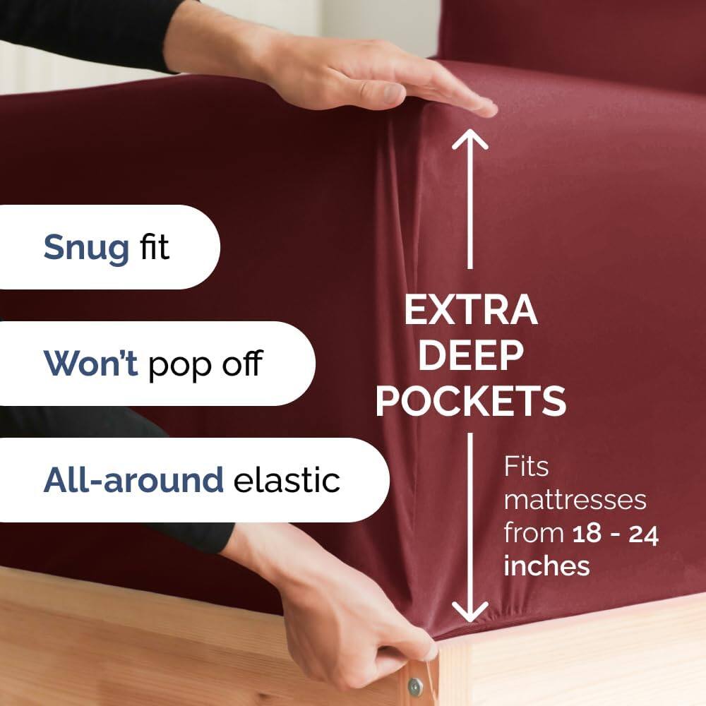 Snug fit  
Won't pop off  
EXTRA DEEP POCKETS  
All-around elastic  
Fits mattresses from 18 - 24 inches