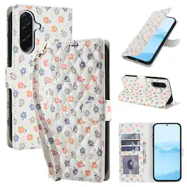 Dteck - Floral Wallet Phone Case for Samsung Galaxy A16 5G with Wrist Strap, Premium PU Leather Shockproof Protective Flip Cover - B
