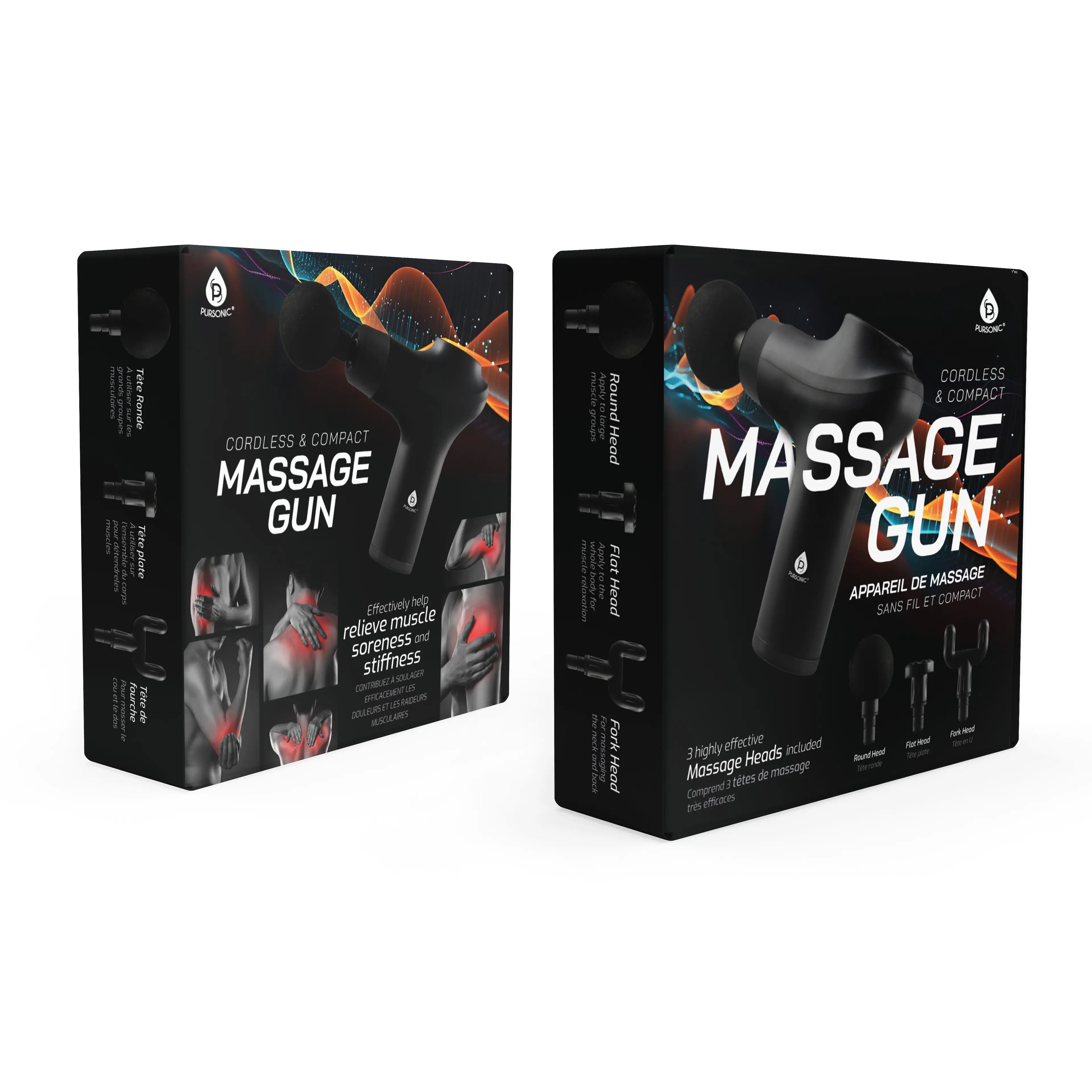 CORDLESS & COMPACT MASSAGE GUN

Effectively help relieve muscle and soreness stiffness

Apply Round S Head
Apply Flat S Head
Apply Fork Head

3 highly effective Massage Heads included

MASSAGE GUN

Effectivement aide à soulager les douleurs musculaires et la raideur

Appareil de massage sans fil et compact