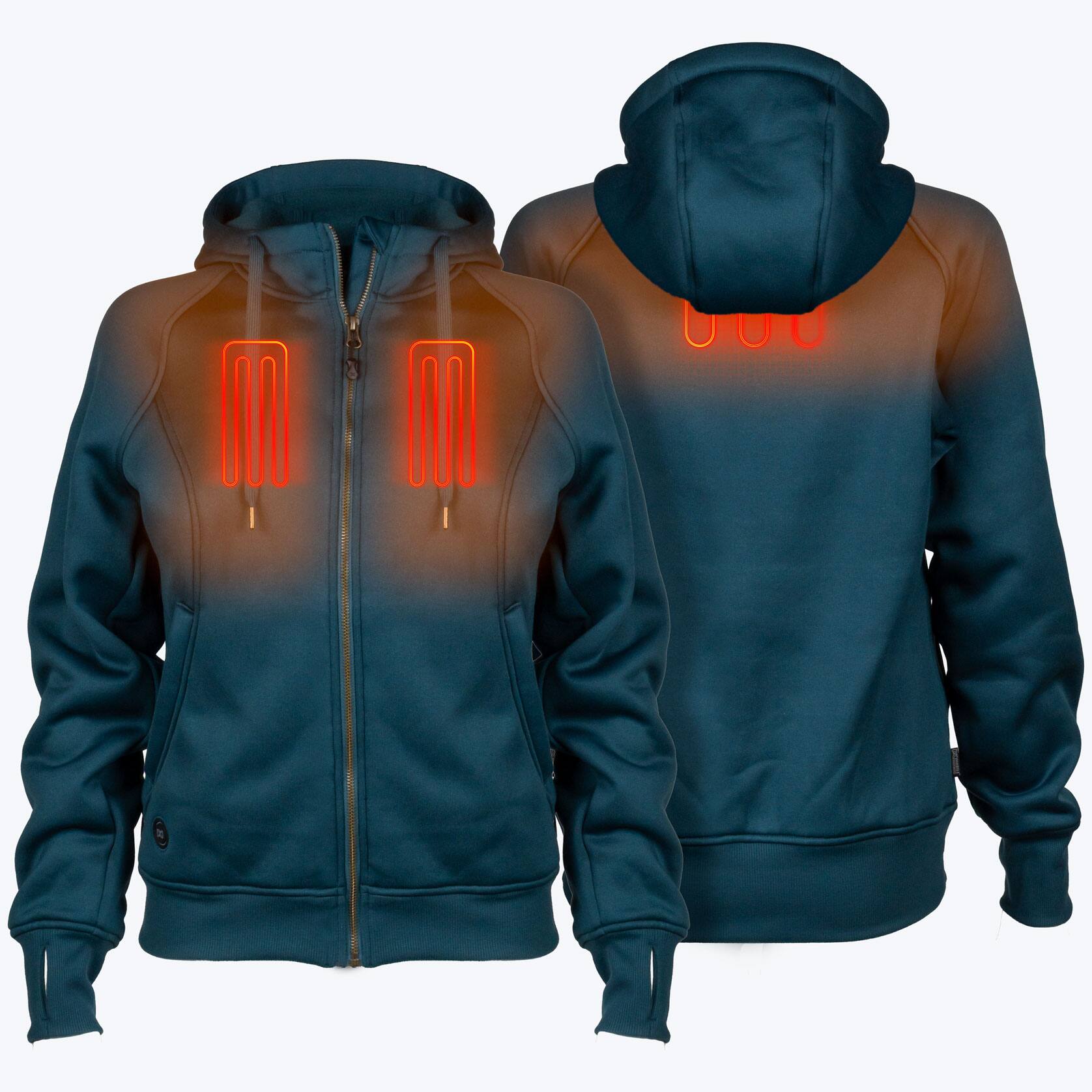 Angle. Mobile Warming - Women's Highland Heated Hoodie - Dark Teal.