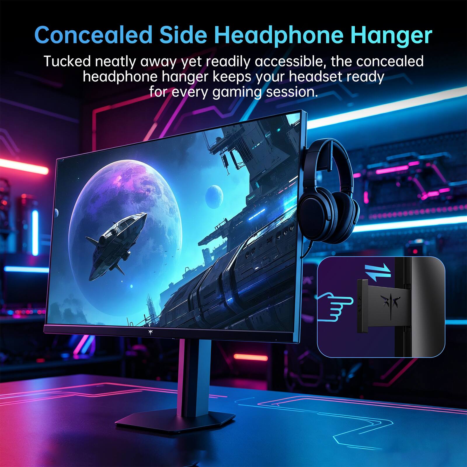 Concealed Side Headphone Hanger

Tucked neatly away yet readily accessible, the concealed headphone hanger keeps your headset ready for every gaming session.