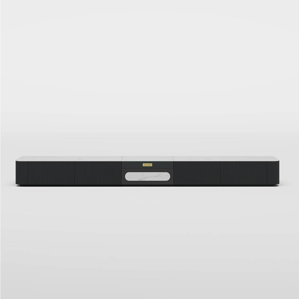 Alt View 4. POVISON - 125" Modern TV Stand for Projector, Sintered Stone TV Cabinet with Drawers for Home Theater, Black & White - White & Black.