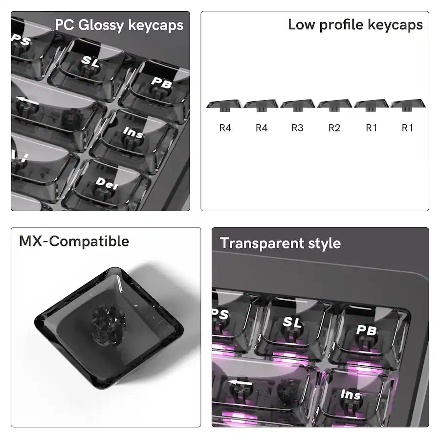 Keycaps Posittion R1 R3 Womier Dark Grey Low Profile keycap Set,PC Clear Keycaps for Cherry ...