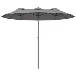 Outsunny - Double Sided Patio Umbrella, 9.5' Large Outdoor Market Umbrella with Push Button Tilt and Crank, 3 Air Vents - Gray
