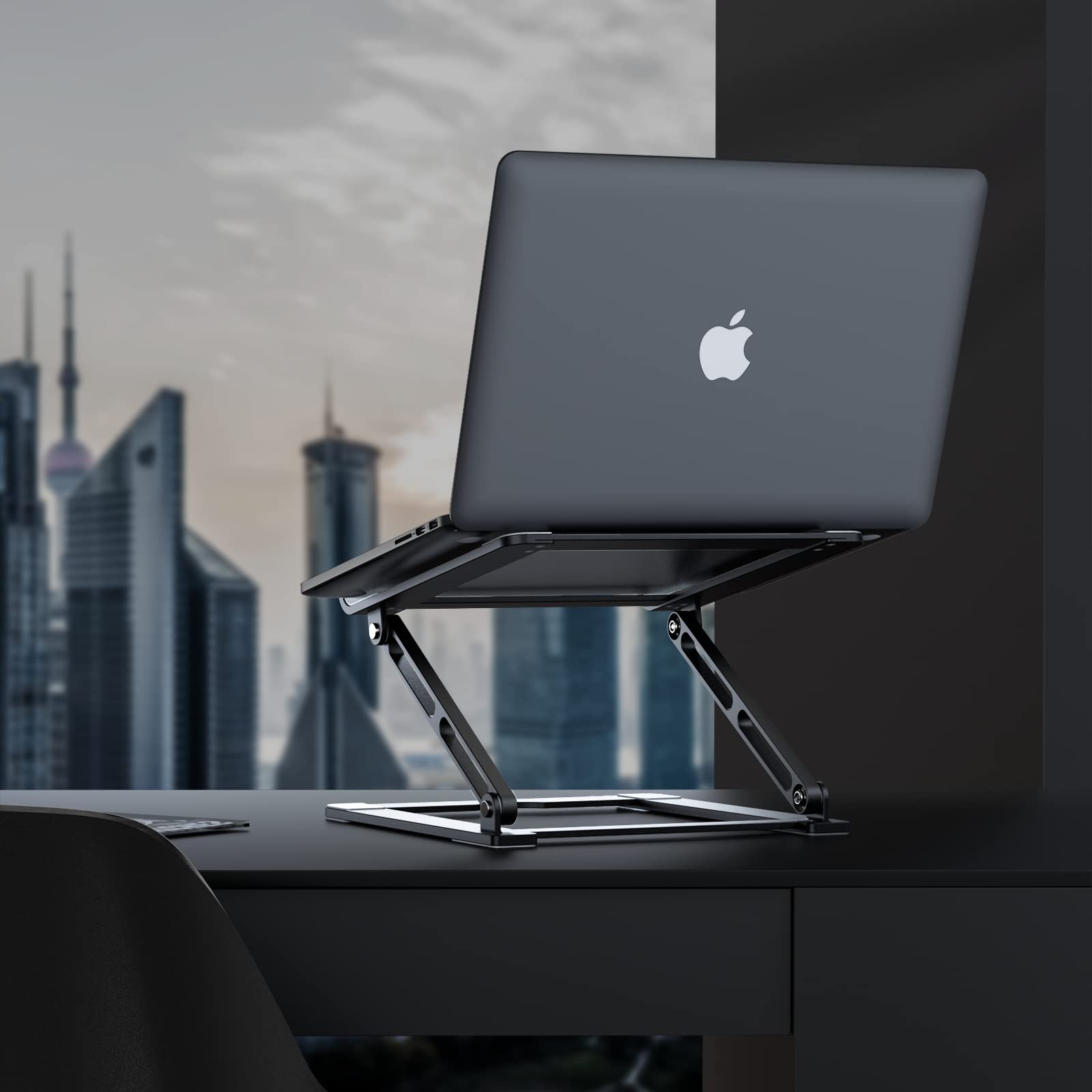 Alt View 1. HongFei - Adjustable Laptop Stand for Desk, Portable Multi-Angle Laptop Holder for 10-17.3" Notebooks, Black - B-Black.