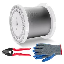 VEVOR - Wire Rope Kit, 1/8" 1000 ft 316 Stainless Steel Cable with Cutter and Gloves, 1600 lbs Breaking Strength - Silver