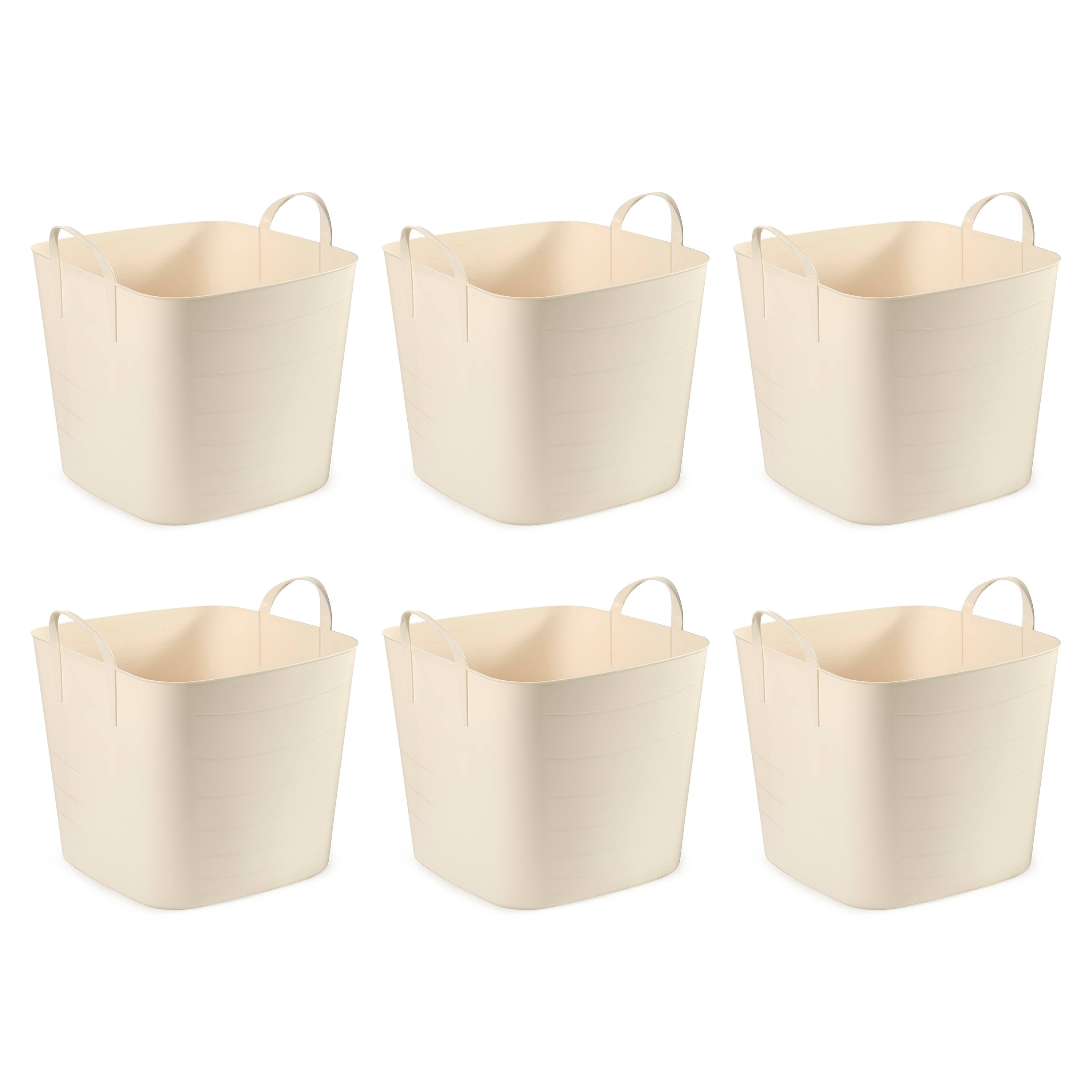Front. Life Story - Life Story Tub Basket 6.6 Gal Plastic Storage Tote Bin w/ Carry Handles (6 Pack) - Tan.