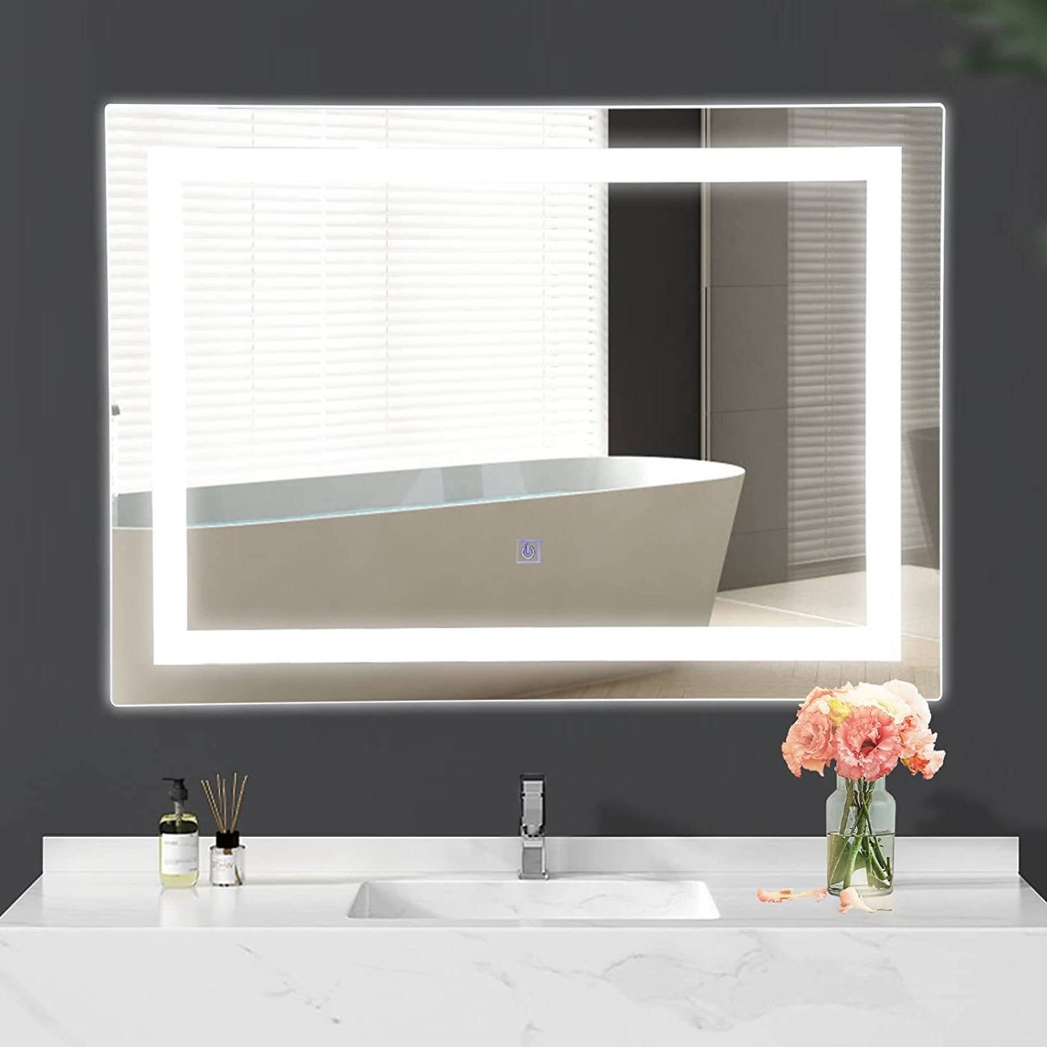 Angle. Hivvago - Modern LED Lighted Mirror Dimmable Wall-Mounted Bathroom Vanity 27 x 20 inch - Silver.