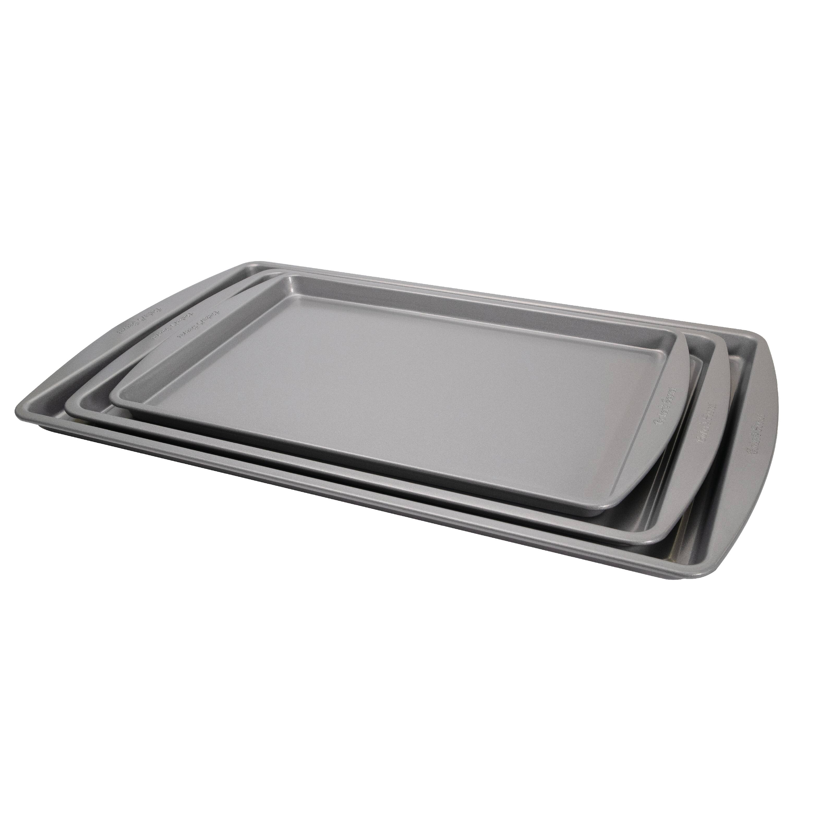Alt View 1. Baker's Secret - Baker's Secret Set of 3 Cookie Sheet  Non-stick 15"17"19" Essentials Line Carbon Steel - Dark Grey.