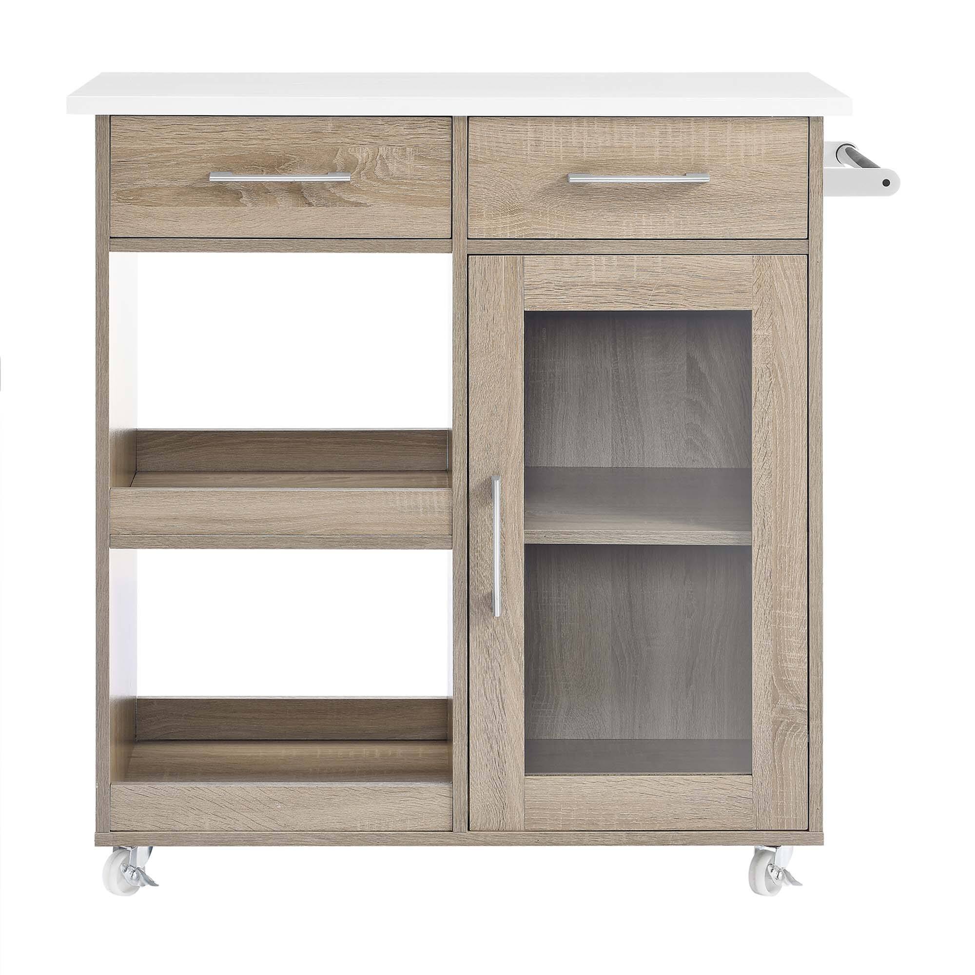 Alt View 4. Modway - Culinary Kitchen Cart With Towel Bar by Modway - Oak White.