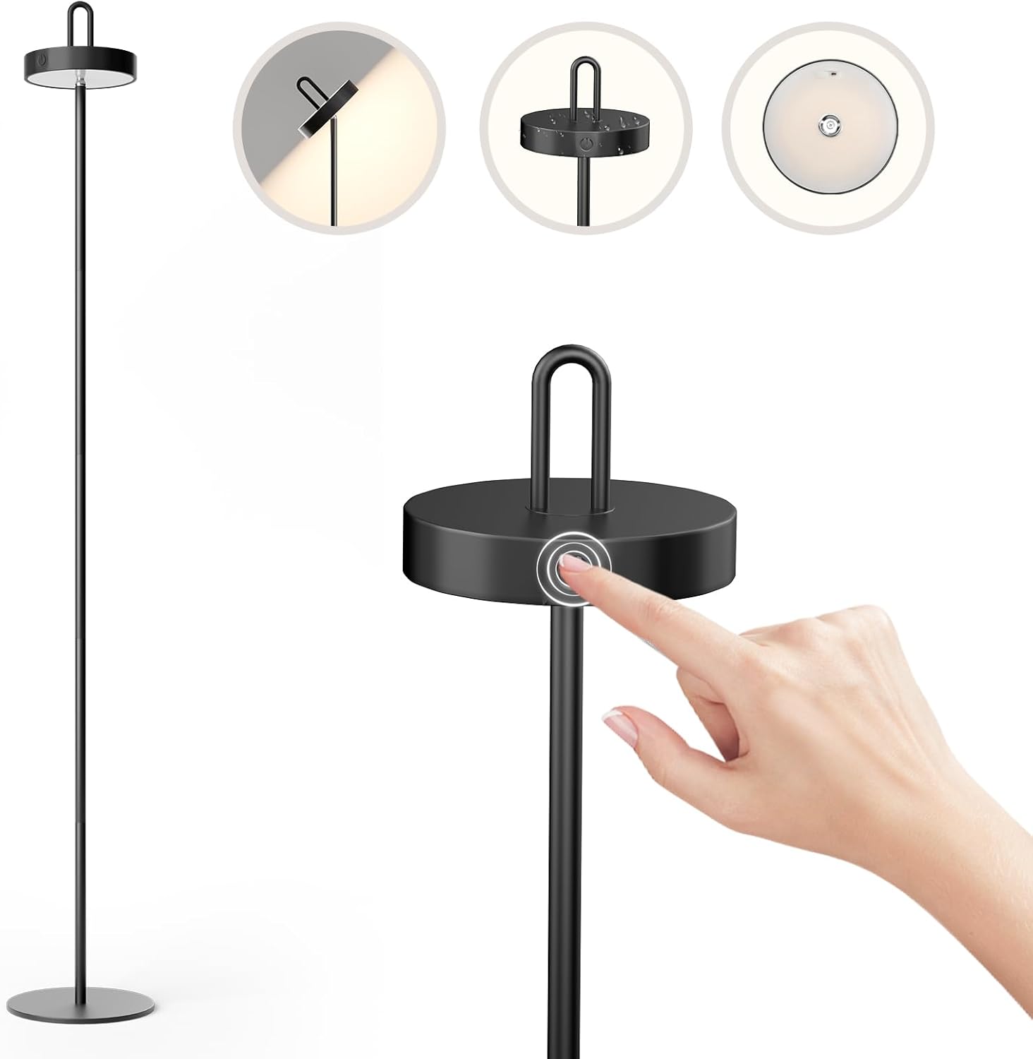 Alt View 5. U-HOMY - Cordless LED Floor Lamp with 3 Color Temperatures, Adjustable Height, Waterproof and Rechargeable for Indoor/Outdoor Use.