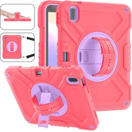 Dteck - for Apple iPad (A16) 11" 2025/iPad 10th Gen 10.9 Inch 2022 Rugged Case,Shockproof Stand Cover + Shoulder Strap+Pen Slot - Red Purple