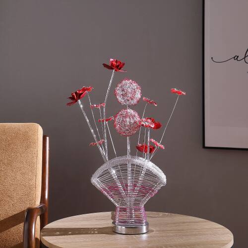 Front. MOOSOO - Aluminum 4 Red Roses 6 Petal Floral Flower Table Lamp for Living Room, Nightstand Bedside Table Lamp for Bedroom - Multicolor.