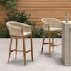 Front. PURPLE LEAF - Outdoor Counter/Bar Height Stools Set of 2 Rattan Wicker Bar Chairs Woven Aluminum Barstools with Back and Cushions - Teak-Bar Stool.