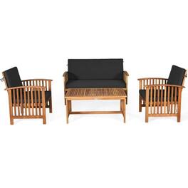 Pefilos - 4 Pieces Patio Solid Wood Furniture Set with Includes Coffee Table and Ottoman, Patio Furniture Set with Solid - Black