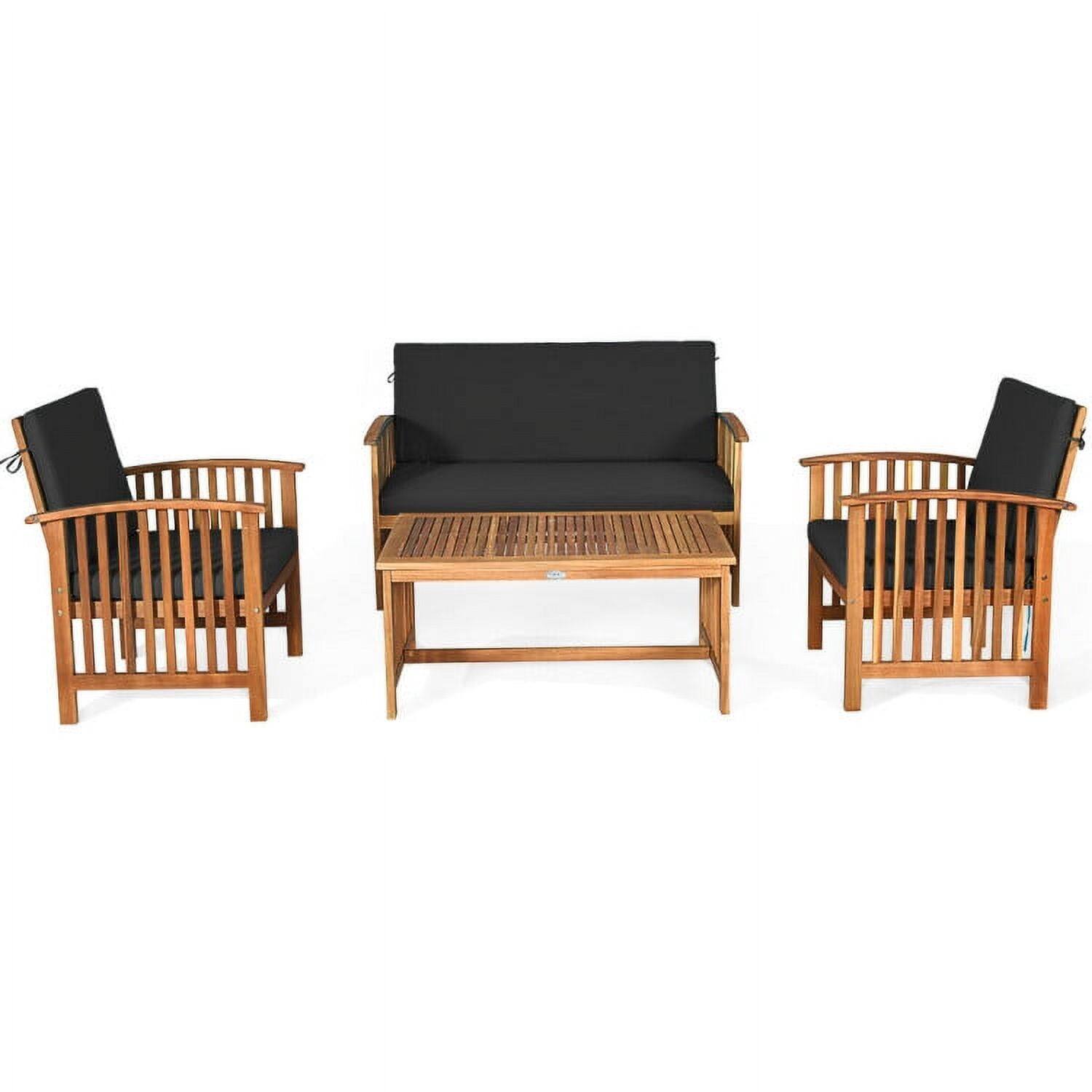 Front. Pefilos - 4 Pieces Patio Solid Wood Furniture Set with Includes Coffee Table and Ottoman, Patio Furniture Set with Solid - Black.