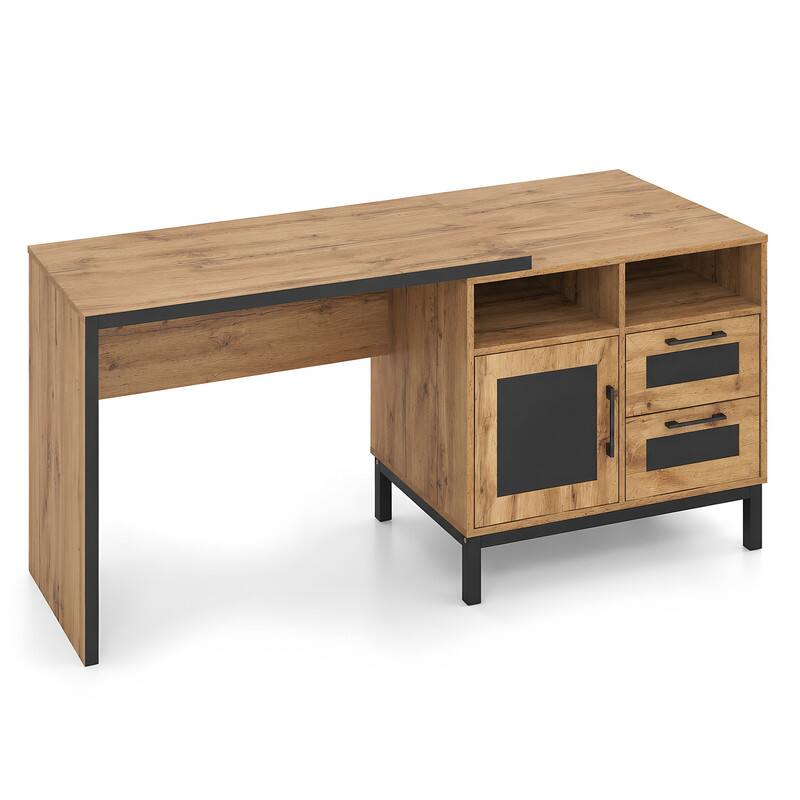 Alt View 5. WELLFOR - 71" Computer Desk with Drawers &  Cabinet, Modern Large Executive Desk, Wood Writing Desk for Home Office - Natural.
