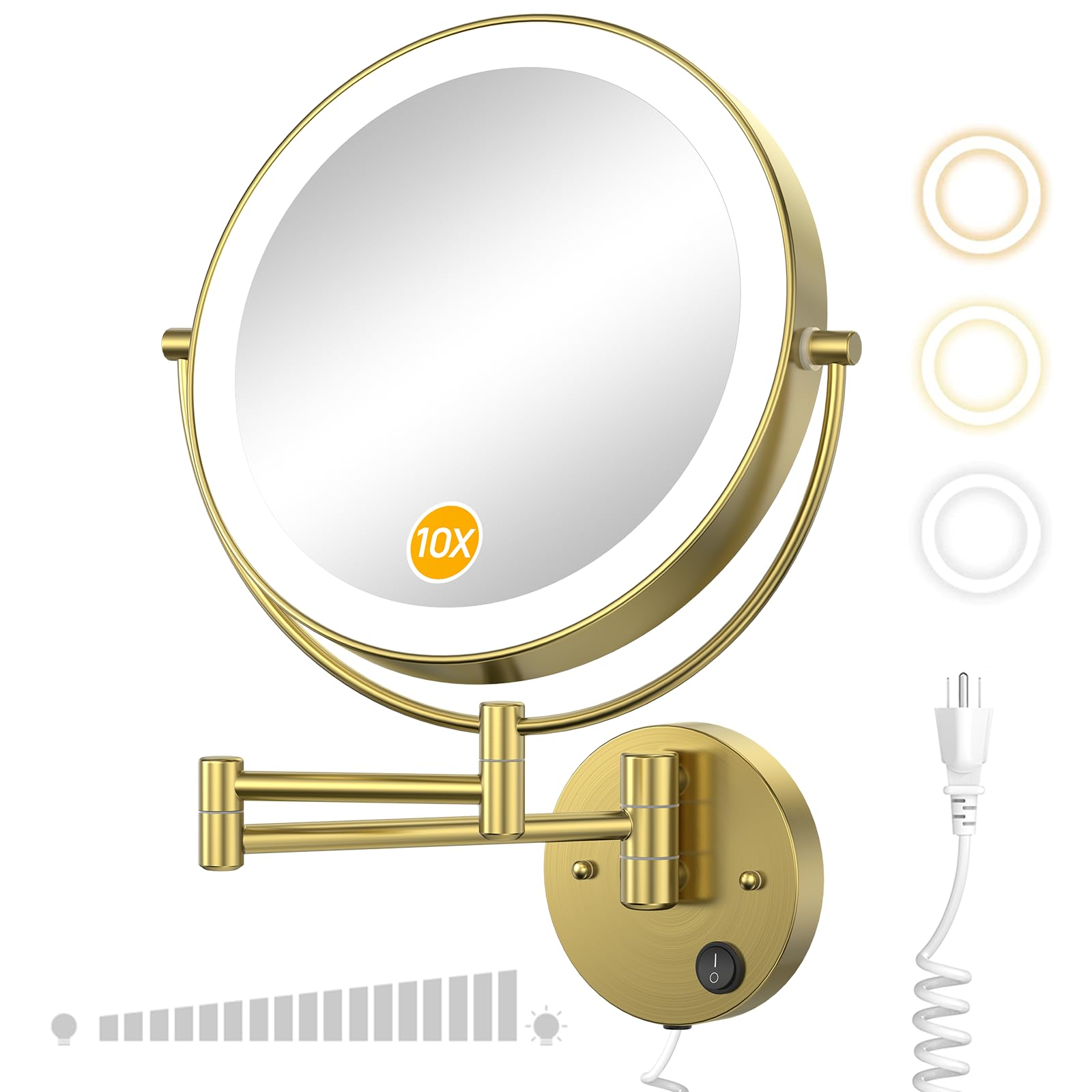 HM 1810 Wall Mounted Lighted Magnifying Mirror Magnification Double ...
