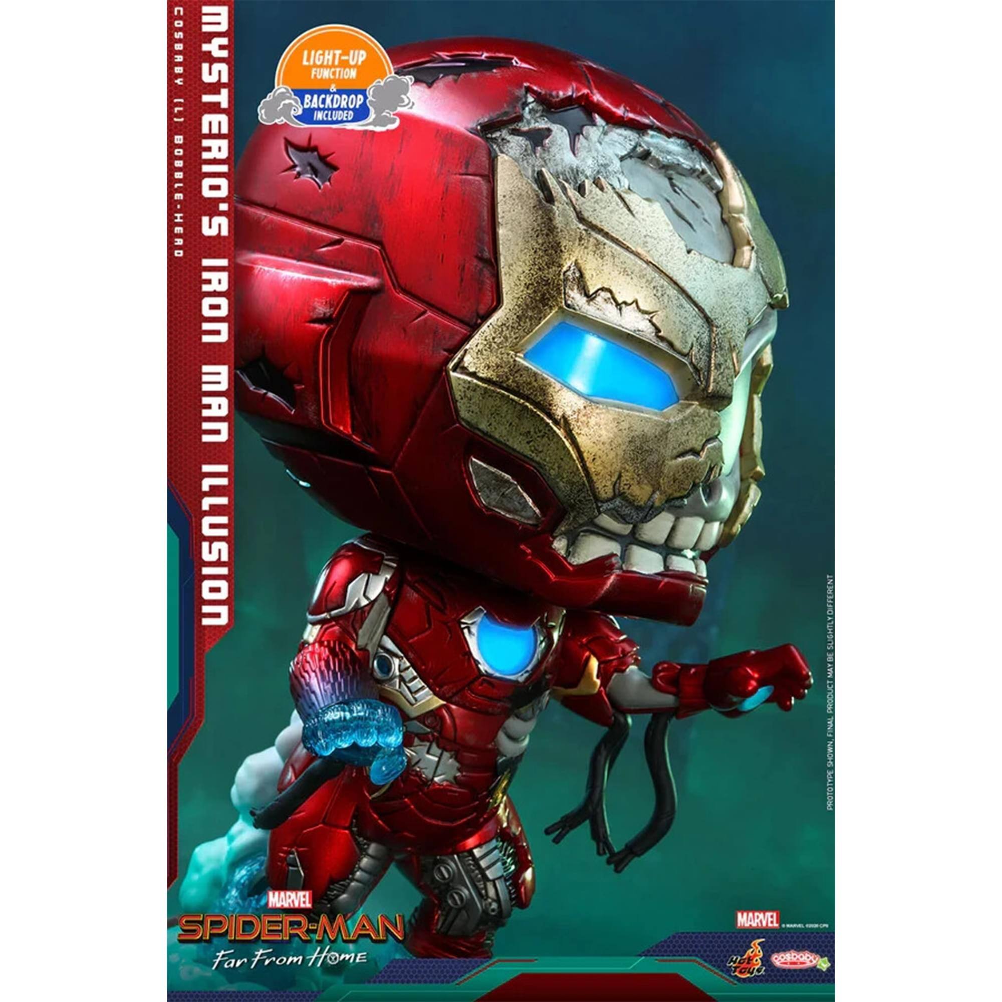 COSPLAY BY [L] BOBBLE-HEAD MYSTERIO'S IRON MAN ILLUSION LIGHT-UP FUNCTION & BACKDROP INCLUDED  
SUSHILYDFTEMENT MATBE PRODUCT FINAL NEOHS PFTOOW  
MARVEL SPIDER-MAN Far From Home  
MARVEL  
NOTO Teye