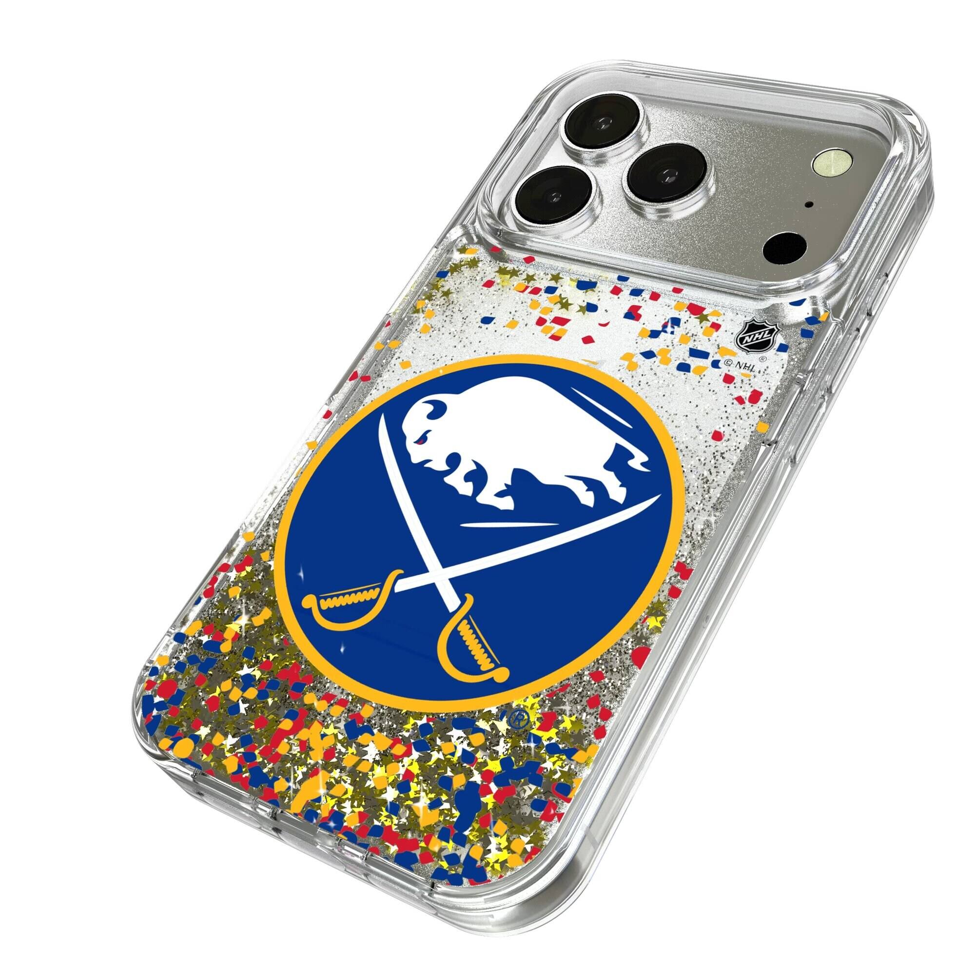 Alt View 1. Keyscaper - Buffalo Sabres iPhone Confetti Glitter Case - 15 Pro Max - Multicolor.