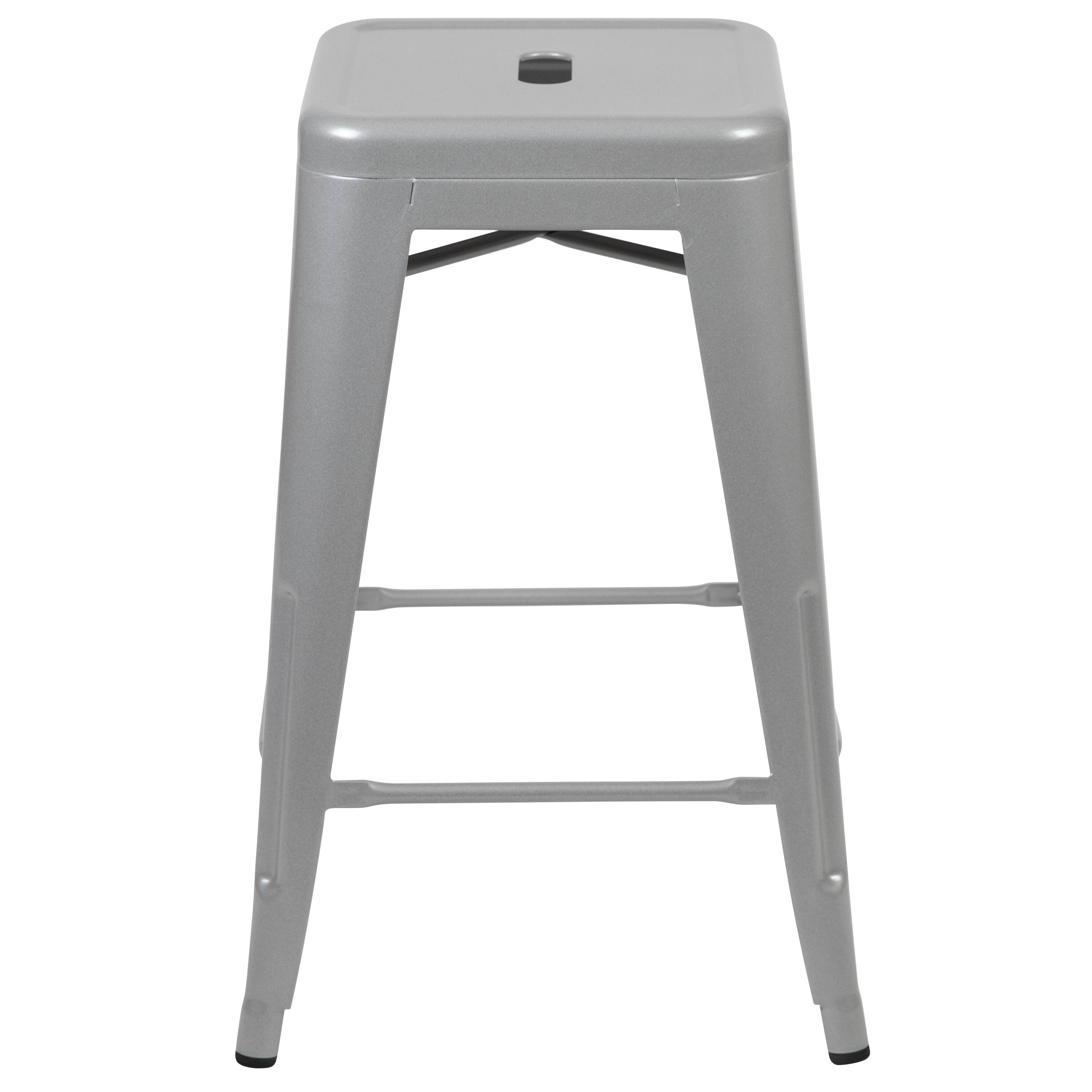 Alt View 6. Emma + Oliver - 4 Pack 24" High Metal Indoor Counter Bar Stool - Stackable Stool - Silver.