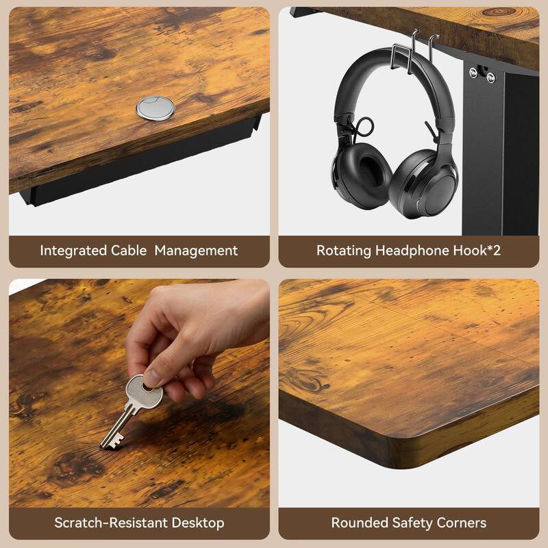 Integrated Cable Management  
Rotating Headphone Hook*2  
Scratch-Resistant Desktop  
Rounded Safety Corners