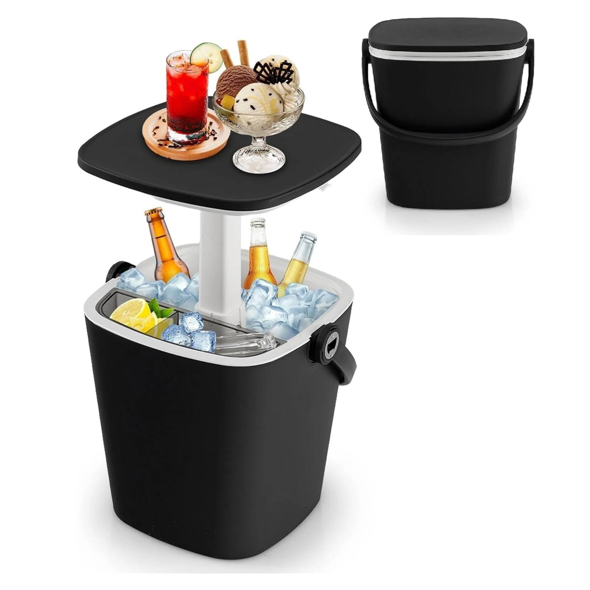 Yardgrace - Outdoor Cooler Side Table, Drink Cooler Bar, Portable Ice Bucket, Lift Top Lid Cool with Handle - Black