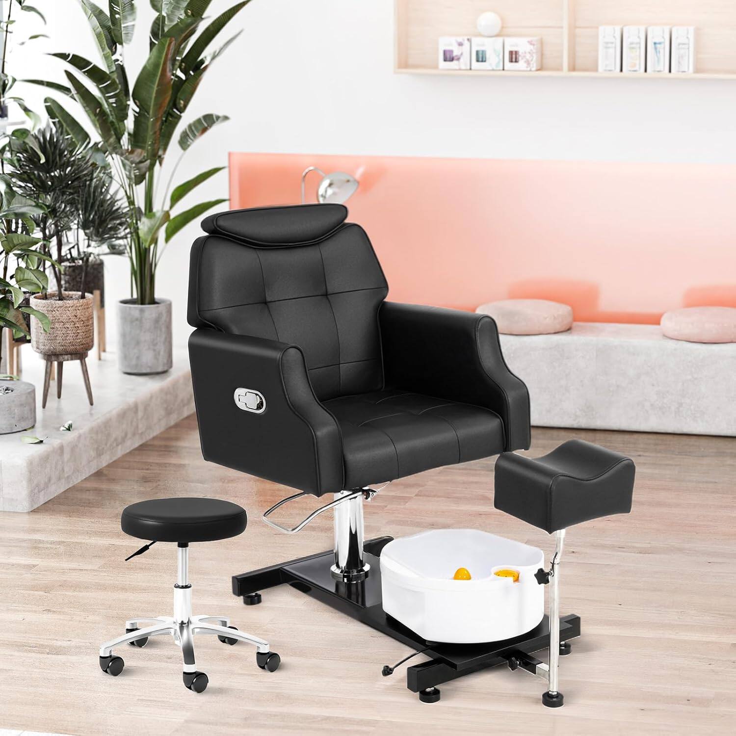 Angle. Winado - Pedicure Spa Chair with 360° Hydraulic Swivel Seat, Bubble Massage Foot Bath, Adjustable Stool for Professional Salon - Black.