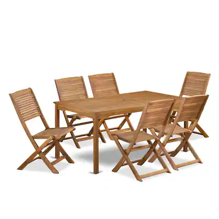 Front. East West Furniture - 7 Piece Patio Dining Set Consist of a Rectangle Acacia Wood Table - Brown.