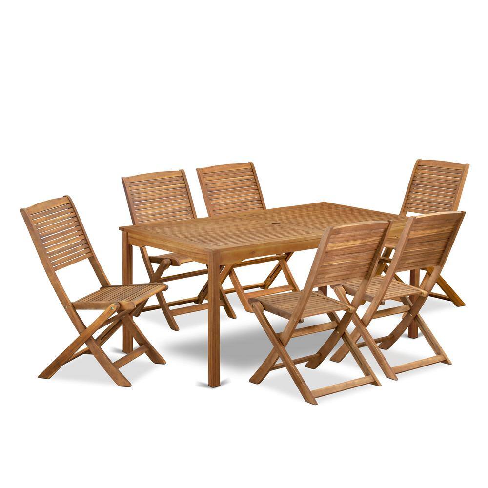 Front. East West Furniture - 7 Piece Patio Dining Set Consist of a Rectangle Acacia Wood Table - Brown.