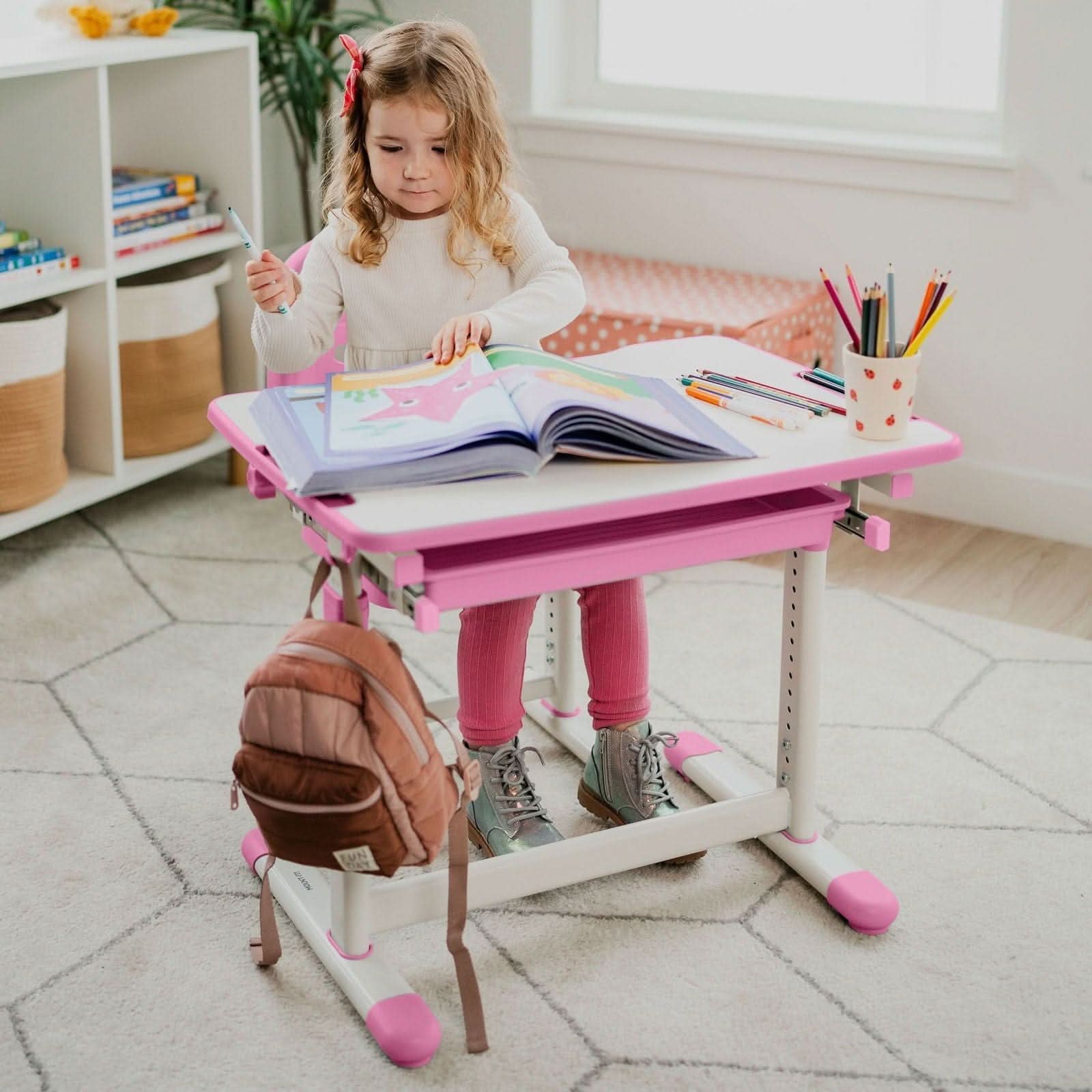 Alt View 4. Mount-It! - Mount-It! Children's Desk and Chair Set — Adjustable Kids Study Table with Chair for Home or School, Pink - Pink.