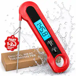 AMUMU - Instant Read Digital Food Thermometer with Foldable Probe Meat Thermometer - Red