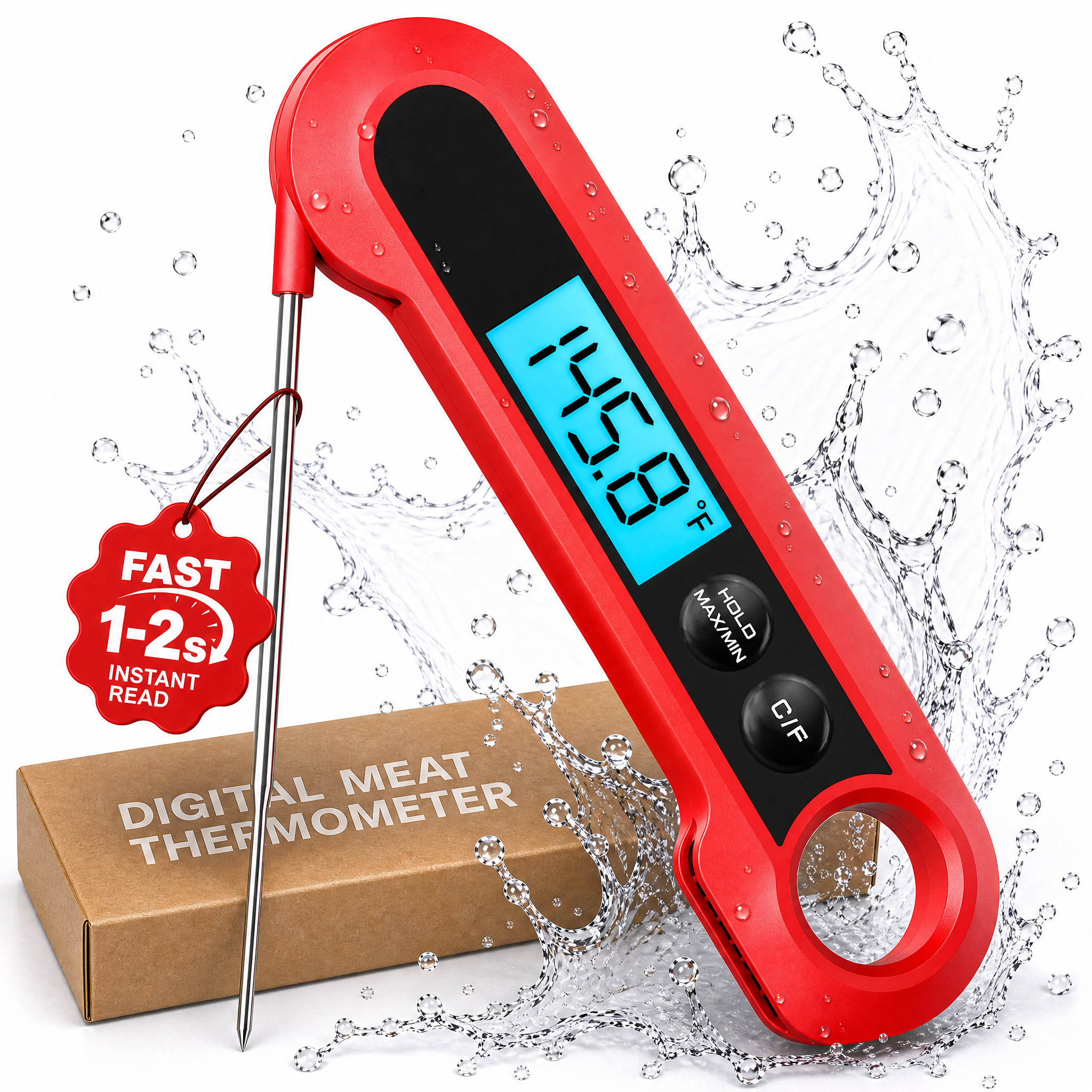 FAST 1-2s HOLD INSTANT READ DIGITAL MEAT THERMOMETER