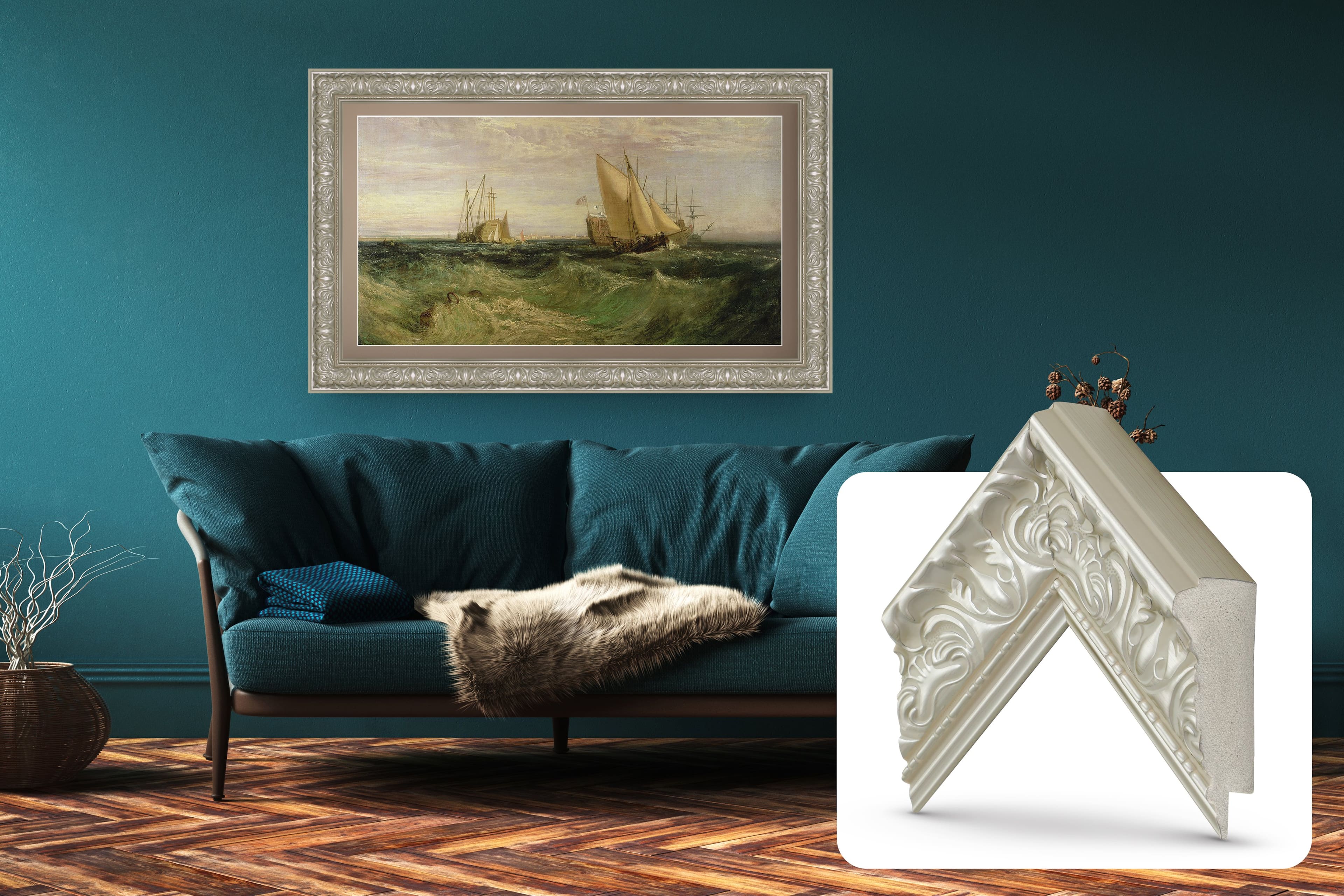 Front. Deco TV Frames - Premiere Bezel for Samsung the Frame TV - 50" - Tuscan Pearl.