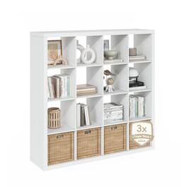 Furinno - CUBICLE Book Shelf, 16-Cube Bookshelf, Triple Thick Frame Cube Storage Organizer, Bookcase, for Home Office, Living Room - Plain White