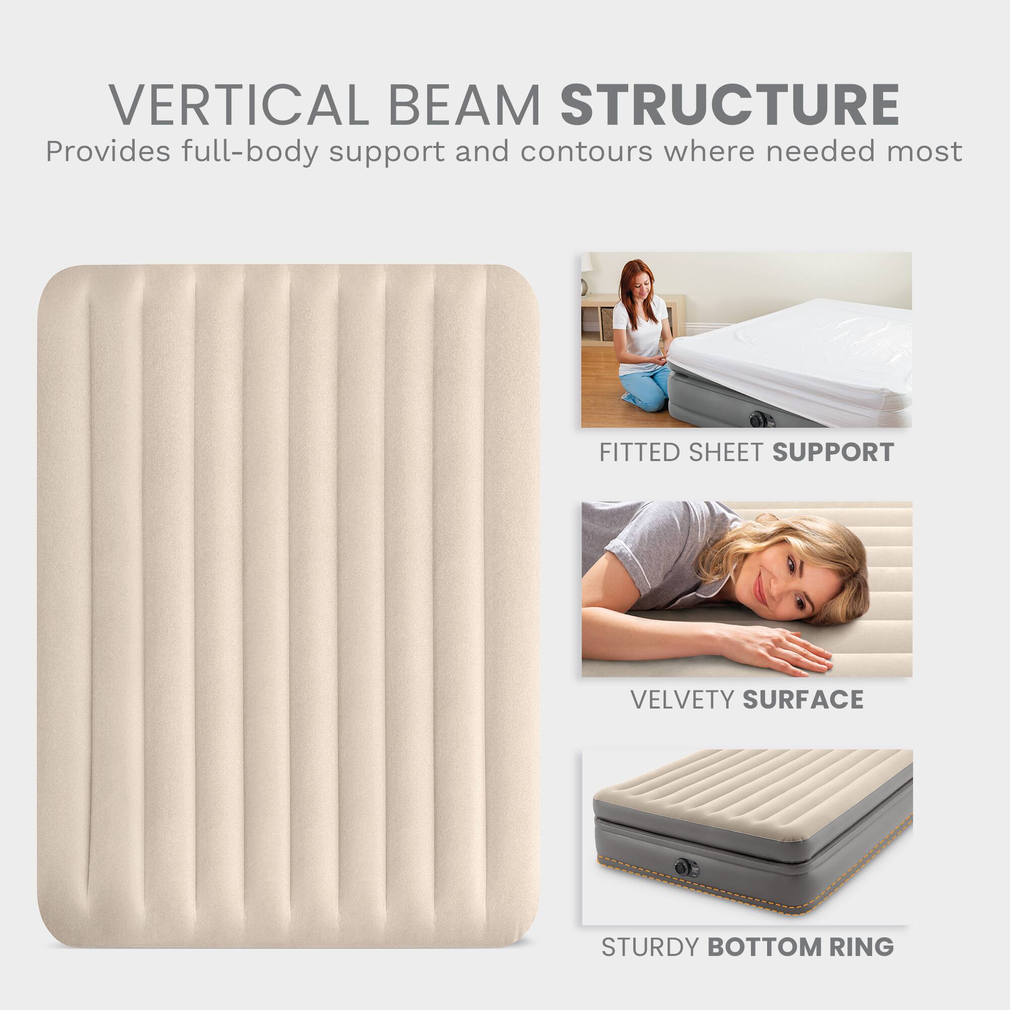 VERTICAL BEAM STRUCTURE  
Provides full-body support and contours where needed most  

FITTED SHEET SUPPORT  

VELVETY SURFACE  

STURDY BOTTOM RING