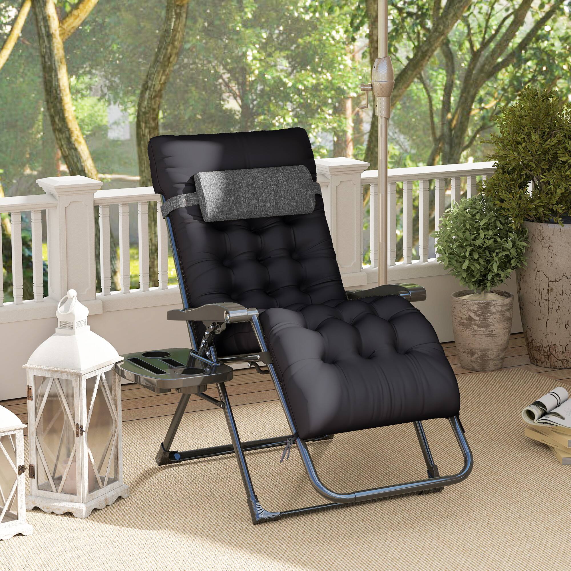Alt View 1. Outsunny - Zero Gravity Chair, Folding Reclining Lounge Chair with Padded Cushion, Side Tray for Indoor and Outdoor - Black.