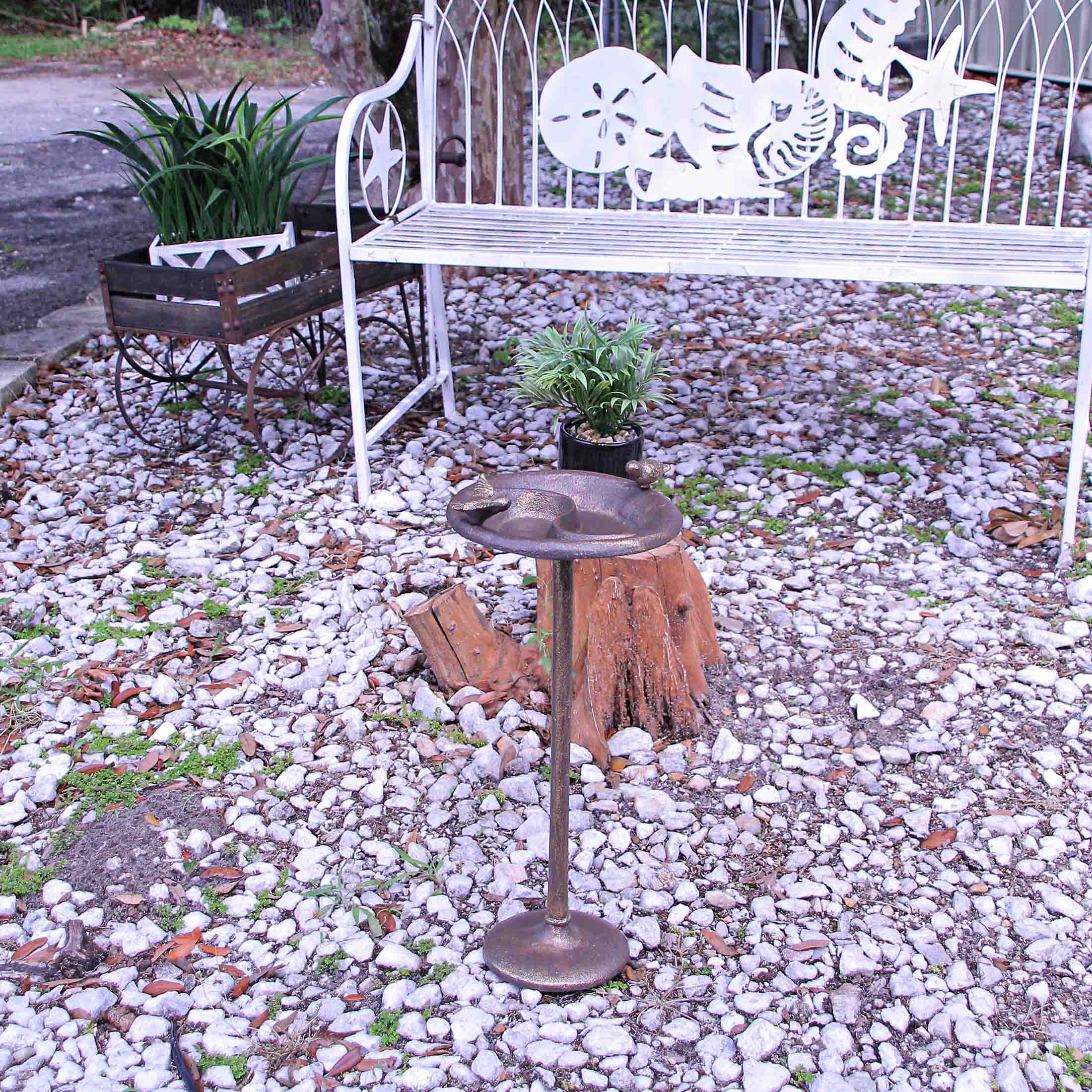 Alt View 4. Zeckos - Rustic Cast Iron Bronze Finish Bird Bath Feeder Pedestal Home Garden Decor 20 In - Bronze.