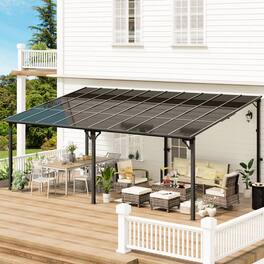 Yardgrace - 12'x 20' Outdoor Wall Mounted Lean-to Gazebo, Heavy Duty Sloped Roof Metal Awning for Patio, Decks & Backyard - Black
