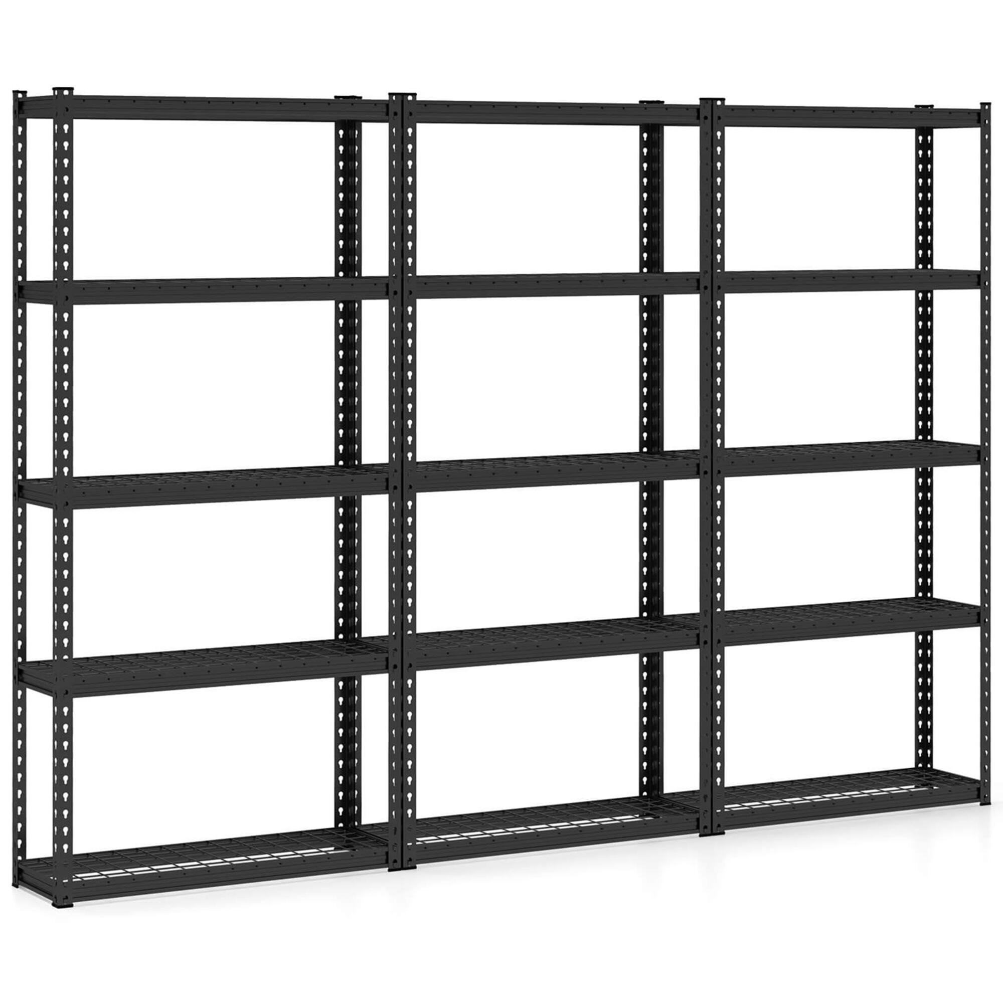 Costway - 3 PCS 5-Tier Heavy Duty Storage Shelf Storage Utility Rack Shelf with Anti-tipping Device - Black