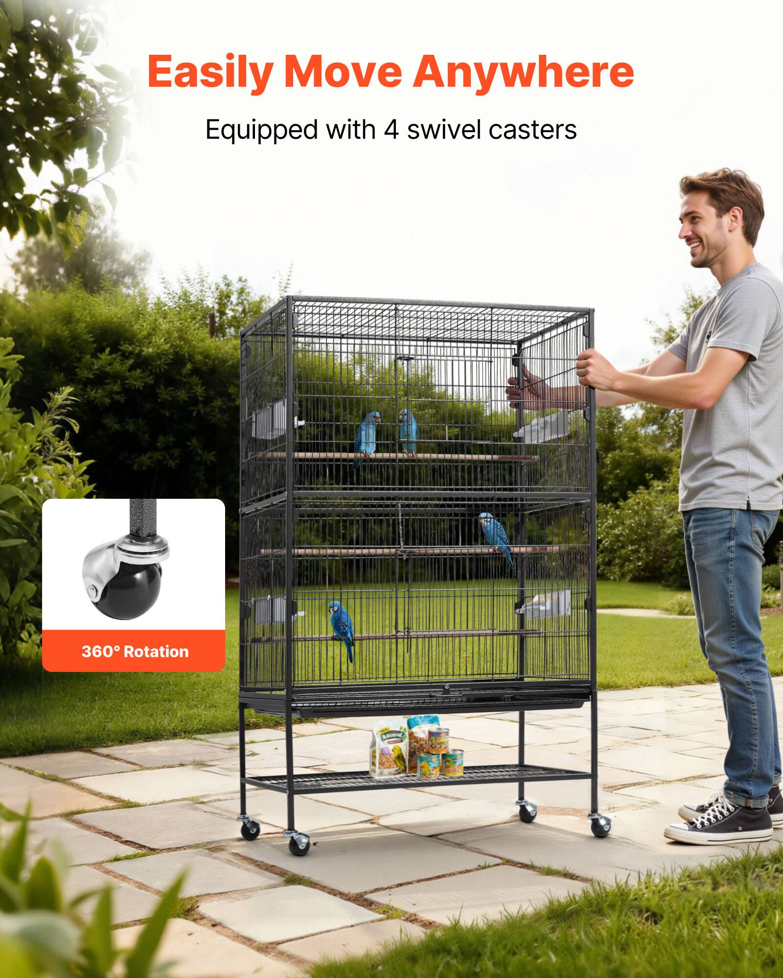 Easily Move Anywhere  
Equipped with 4 swivel casters  
360° Rotation