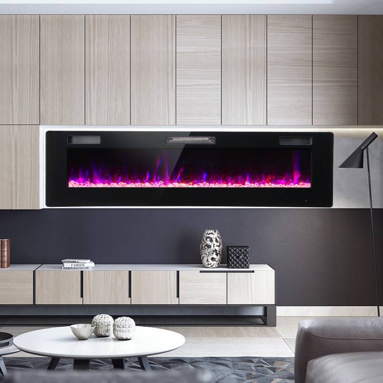 Angle. Sugift - 60 Inches Ultra-thin Electric Fireplace with Remote Control and Timer Function - Black.