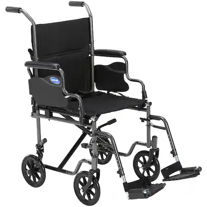 Front. Invacare - Transport Wheelchair w/19" Seat, Removable Arms, Lightweight Folding Chair, Seatbelt - Black - Black.