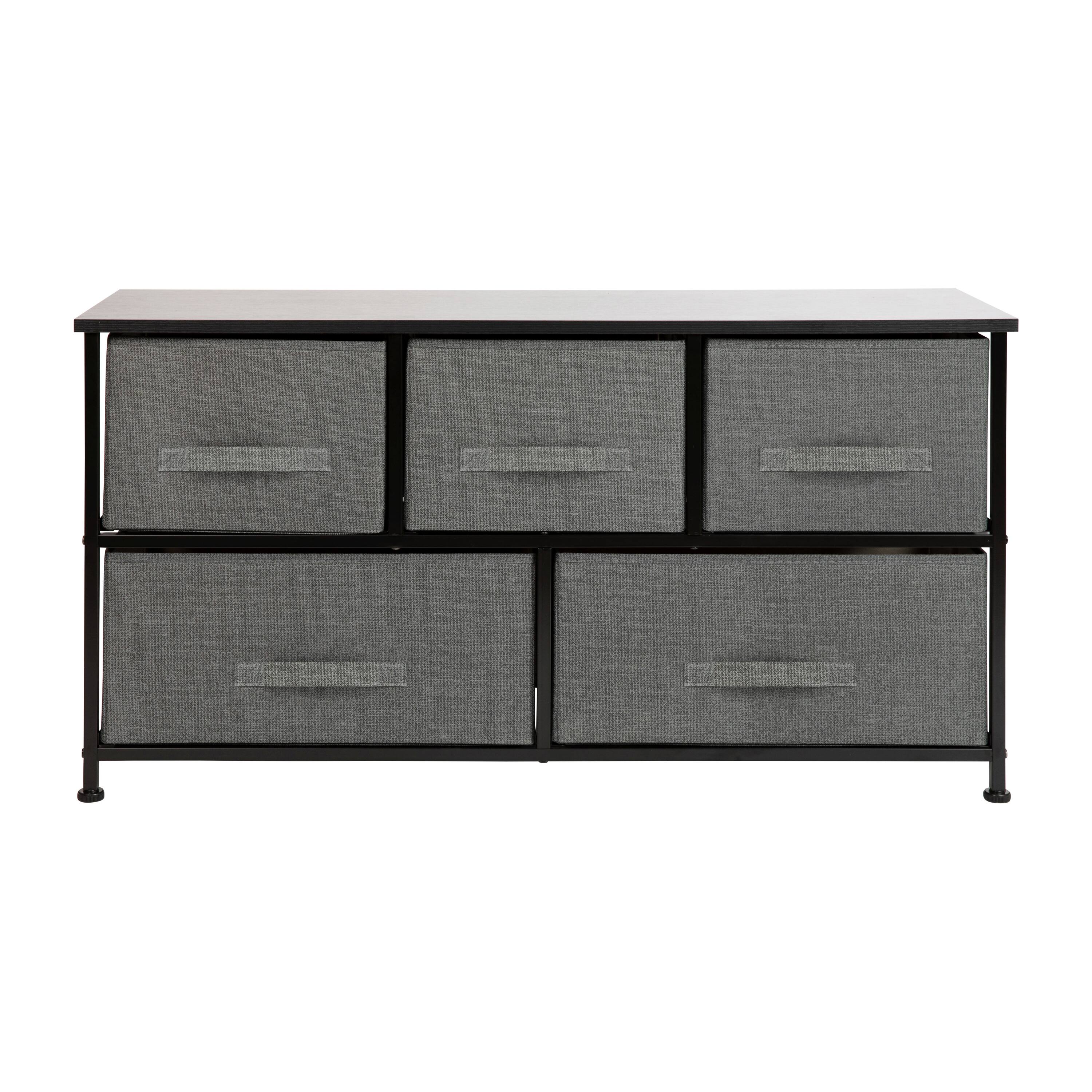 Alt View 7. Emma + Oliver - 5 Drawer Storage Chest with Wood Top & Dark Fabric Pull Drawers - Gray Drawers/Black Frame.