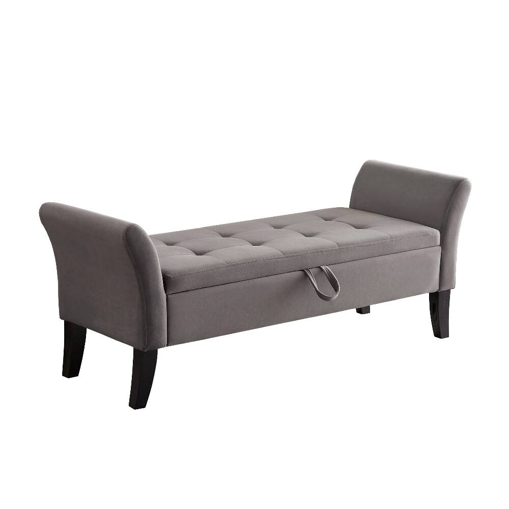 Alt View 3. Ropilly - Ropilly 51.5" Grey Velvet Storage Bench, Tufted End of Bed Ottoman with Curved Arms, Upholstered Bedroom Shoe Bench - Grey.